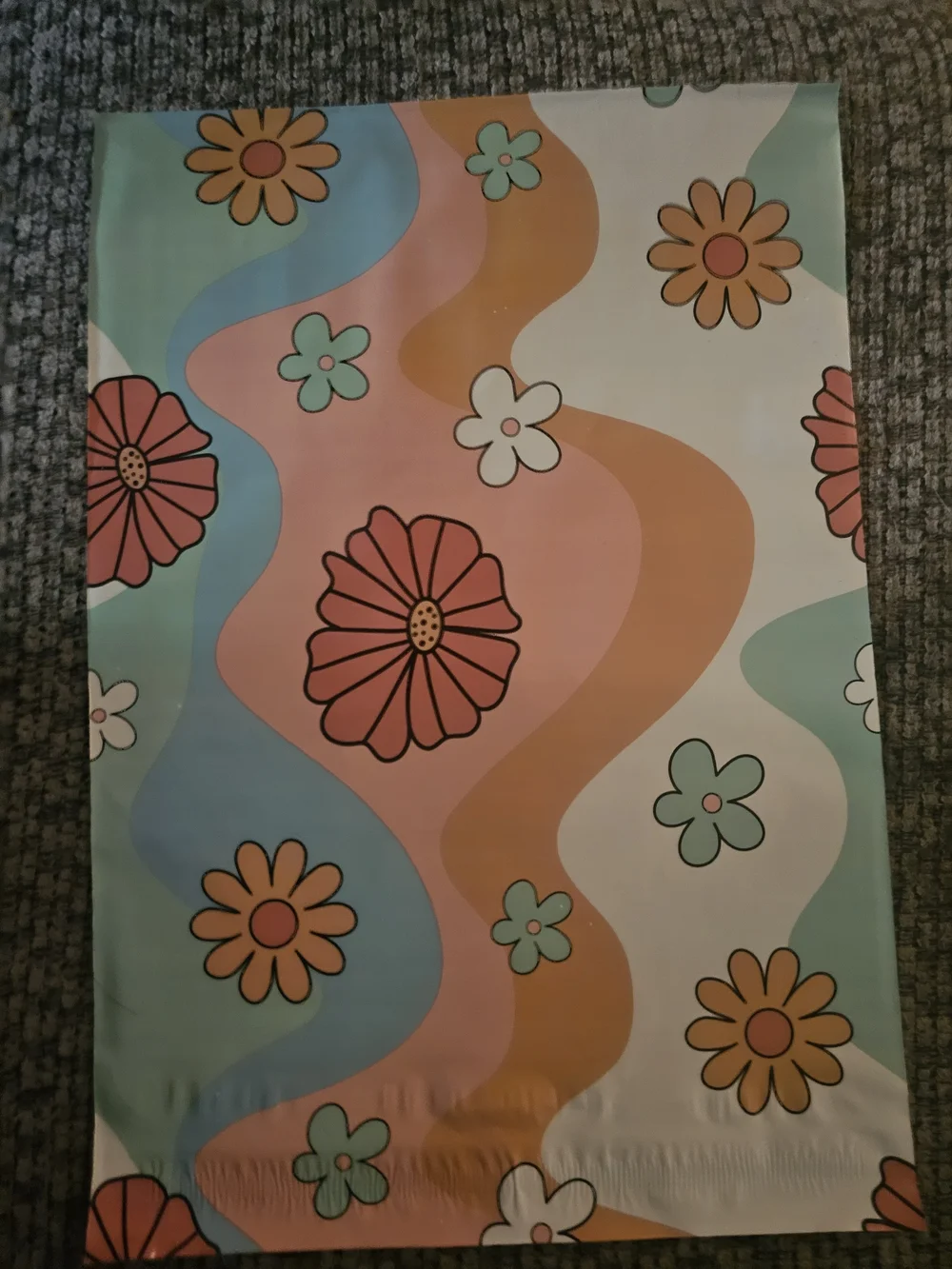 Retro Floral Wave Print Tote/Bag - Pastel Pink, Orange, Blue, Mint